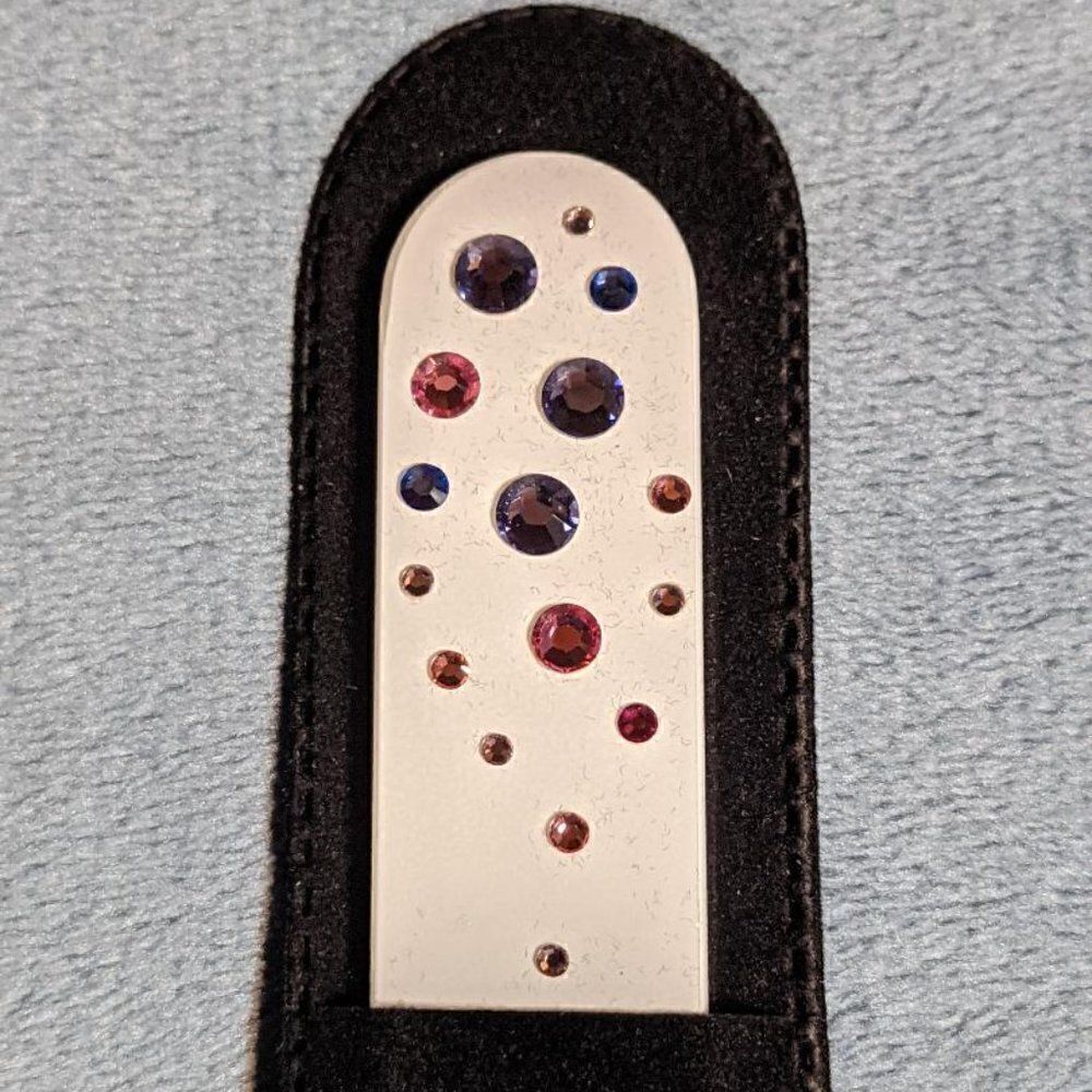 🆕7.5" White Czech Crystal Nail File W/BEAUTIFUL PINK & PURPLE SWARO…